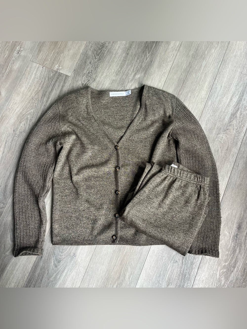 Karen Lessly Vintage 2 Piece Knit Lounge Set Cardigan Pants USA Medium 90s